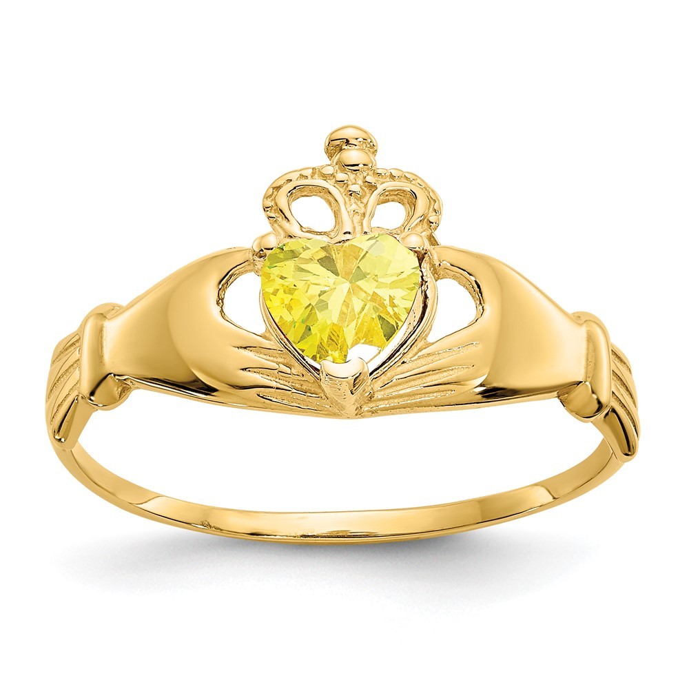 14k Gold Genuine CZ November Birthstone Claddagh Heart Ring, Size 7